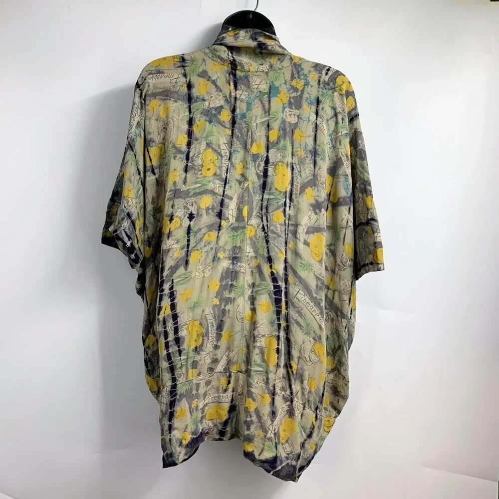 Citron Santa Monica Women's Tropical Pineapple‎ Silk Open Front Cardigan Size S